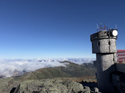 The weather observatory on top of Mount Washington, above the clouds